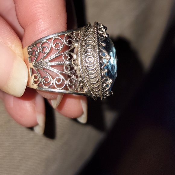 Blue Topaz Filigree Sterling Ring Size 5 - Picture 2 of 7